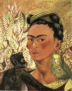 Frida Kahlo The self-portrait of monkey and parrot oil painting reproduction